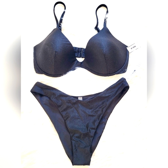 Pink By Victoria's Secret Women's Swimsuit Underwire Black Bra Size L-DD Bottoms - Picture 1 of 9